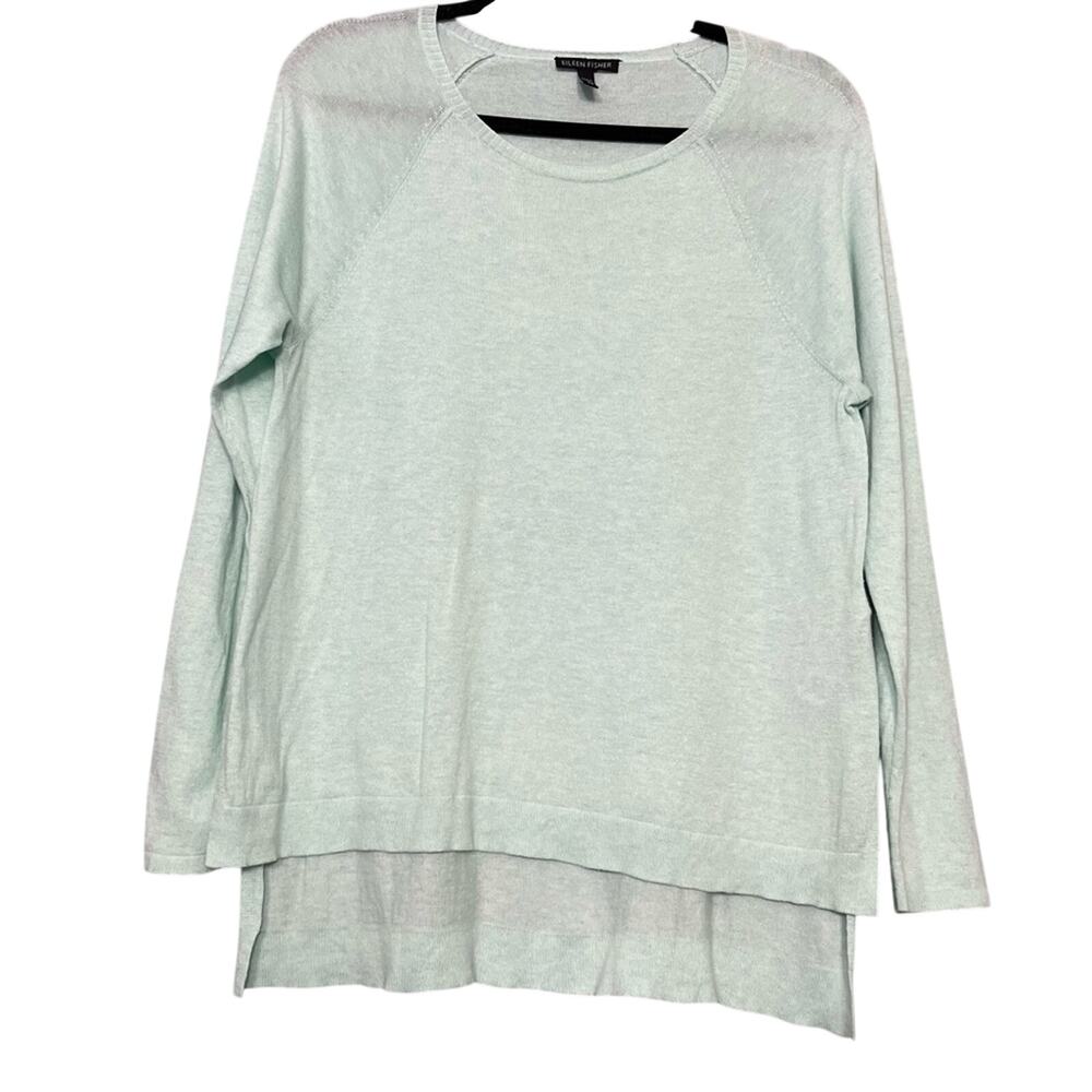 Eileen Fisher Organic Cotton Silk Blue Scoop Neck Sheer Sweater Women's Size S